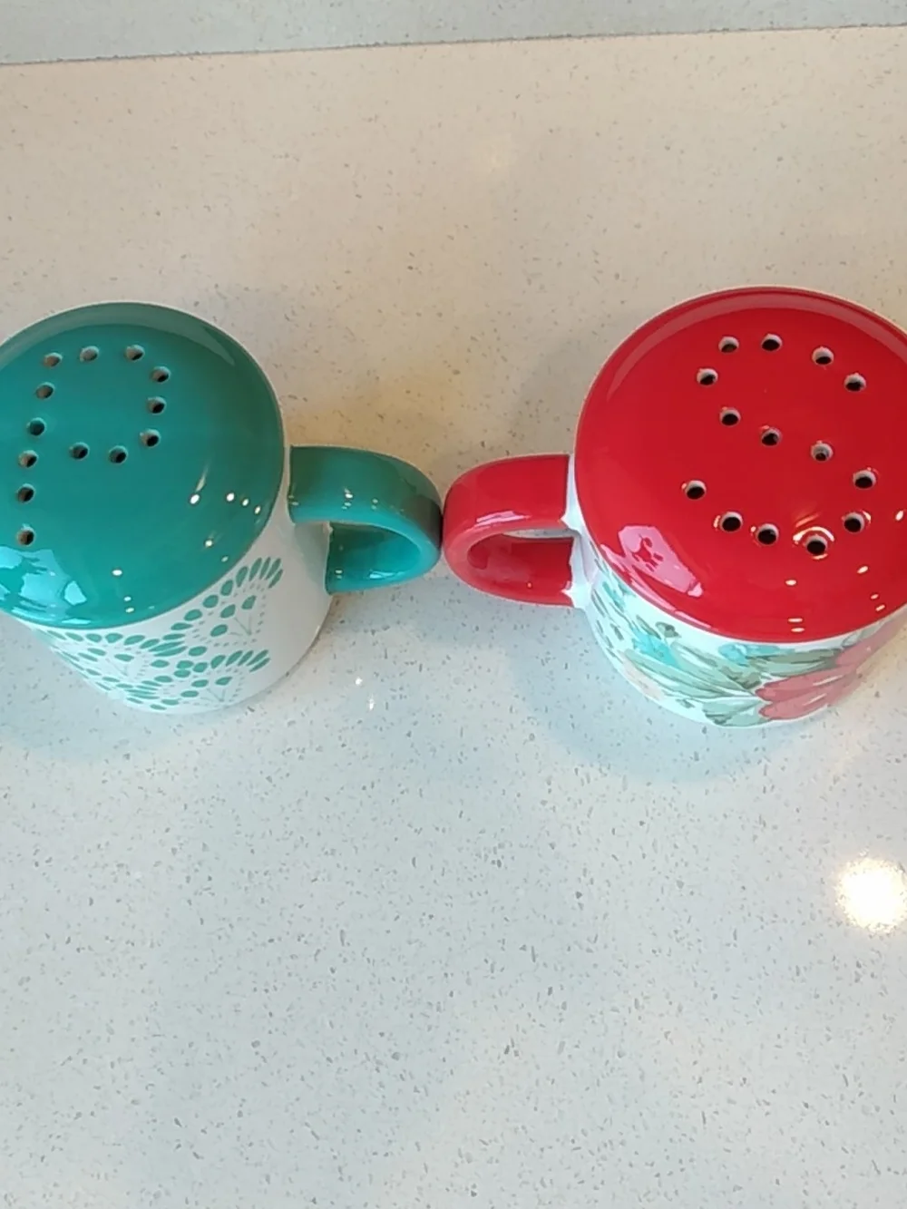 Vintage The Pioneer Woman Floral Roses & Teal Patterned Ceramic Shakers